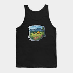 Camping Tent Adventure Sunset Retro Art Tank Top